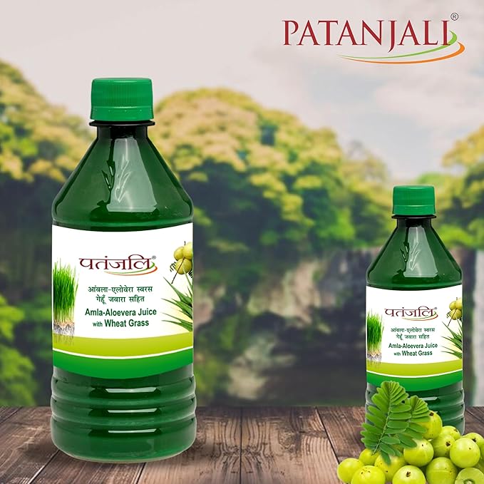 Patanjali Amla-Aloevera Juice with Wheatgrass Juice 500ml / 16.90 fl oz - (Pack of 2)