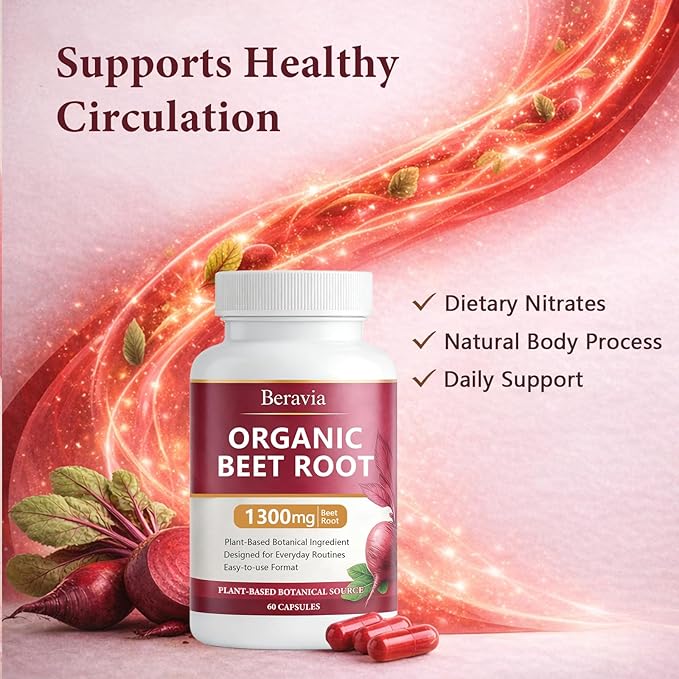 Organic Beet Root Capsules – 1300 mg Beetroot per Serving Supports Circulation &amp Daily Energy for Active Lifestyles Plant-Based Antioxidant Formula 60 Capsules (2)