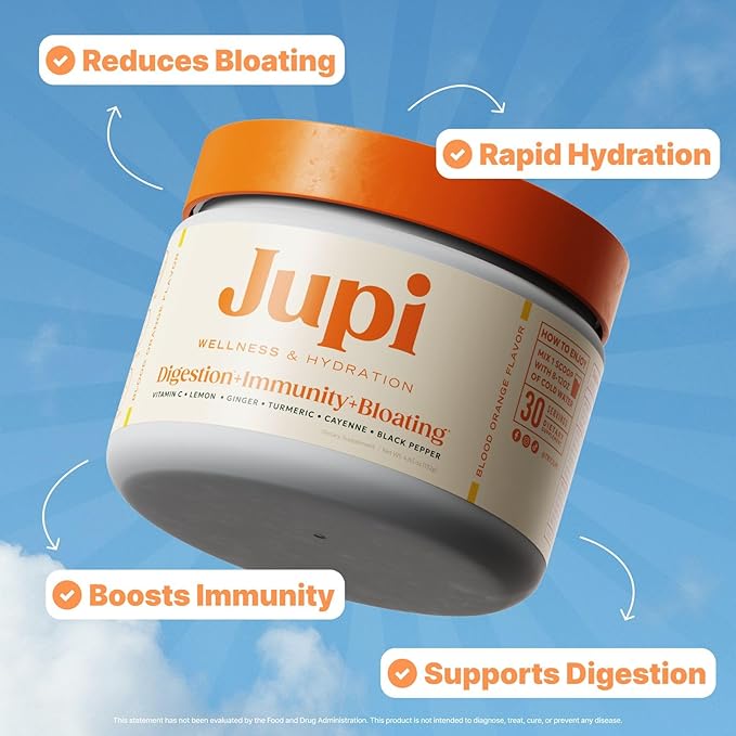Jupi Hydration &amp Wellness Powder – Turmeric &amp Ginger shots Vitamin C Supplement for Energy Immune Support &amp Digestive Health – Vegan Gluten-Free Drink Mix for Men &amp Women Citrus Fl