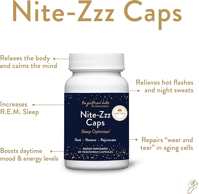 VIDAPURA Nite-Zzz Sleep Support by Dr. Anna Cabeca – Melatonin-Free Herbal Formula with Magnesium &amp L-Theanine – Supports Relaxation &amp Restful Sleep – 60 Capsules