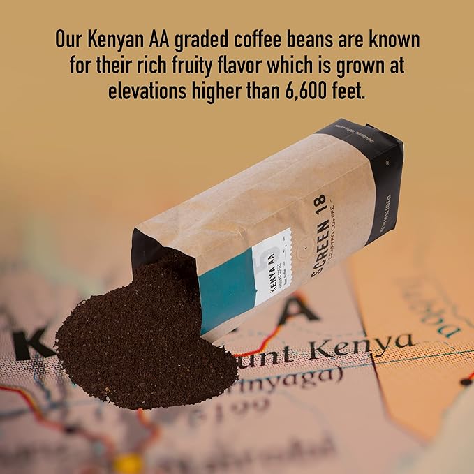 Screen 18 Specialty Grade Premium Kenya AA Ground Coffee Single Origin Medium Dark Roast 1 LB