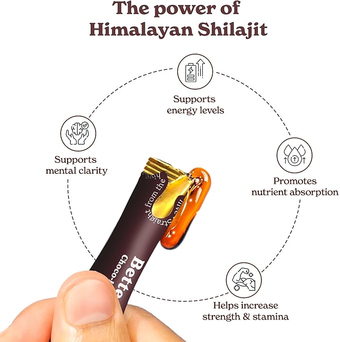 Better Alt Chocolate Shilajit Honey Sticks 75% Fulvic Acid &amp 85+ Trace Minerals Chocolate-Infused Raw Honey Himalayan Shilajit Energy Booster 30 Sticks Natural Stamina &amp Endurance Support