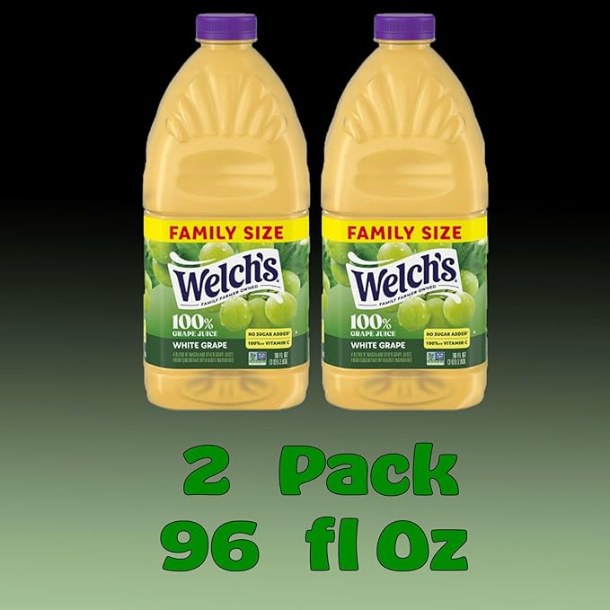 Welch's 100% White Grape Juice Drink 96 fl oz Plastic Bottle 2 Pack + 15 Sugarcane Disposable Straws by Kool8shop Infinite Deals