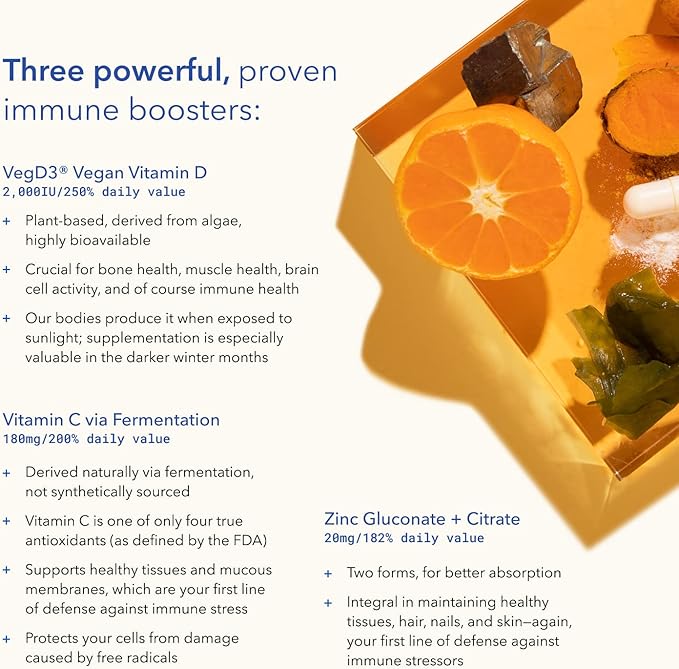 TRU NIAGEN Immune Support Supplement - Daily Defense - Vitamin C from Fermentation Vegan Vitamin D3 2000 IU Zinc Plus Theracurmin (Curcumin) + Multi Award-Winning NAD Boosting Niagen 150mg 30ct