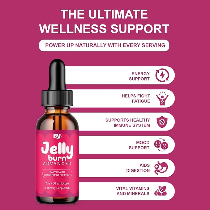BLUE VIBE Jelly Burn Advanced Drops Jelly Burn Premium Liquid Drop Supplement Maximum Strength Overall Health &amp Wellness Support JellyBurn Daily Health Support Supplement (2 Pack - 4oz / 120ml)