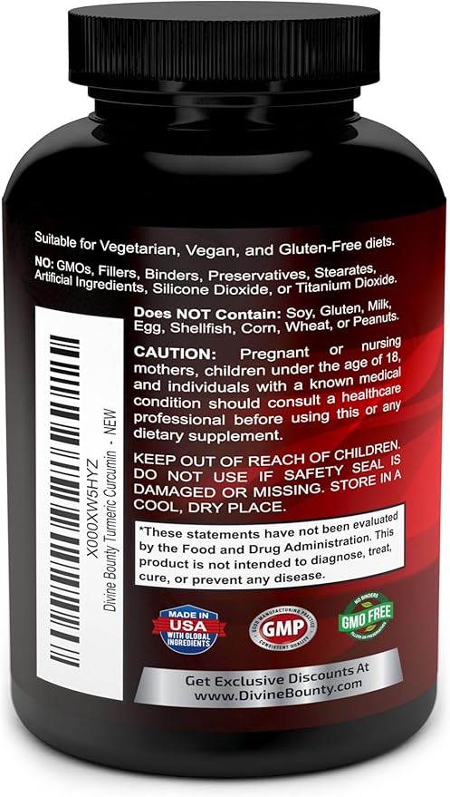 Turmeric Curcumin with BioPerine Black Pepper Extract - 755mg per Capsule 120 Veg. Capsules - GMO Free Tumeric Standardized to 95% Curcuminoids for Maximum Potency