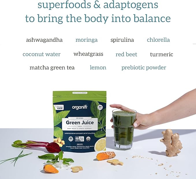 Organifi Green Juice - Powder Supplement with Organic Spirulina Ashwagandha and Chlorella - Helps Achieve Fitness Goals and Reduce Cortisol Levels - 6 Pack