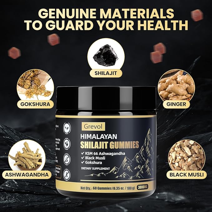Himalayan Shilajit Gummies with Ashwagandha - Fulvic Acid &amp 85+ Trace Minerals - No Added Sugar - Shilajit for Men &amp Women - 60 Gummy