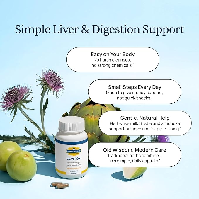 Simple Promise Levitox - Milk Thistle Liver Detox Supplement with Dandelion Root and Artichoke Extract - Supports Liver Health Metabolism and Digestion - 60 Capsules