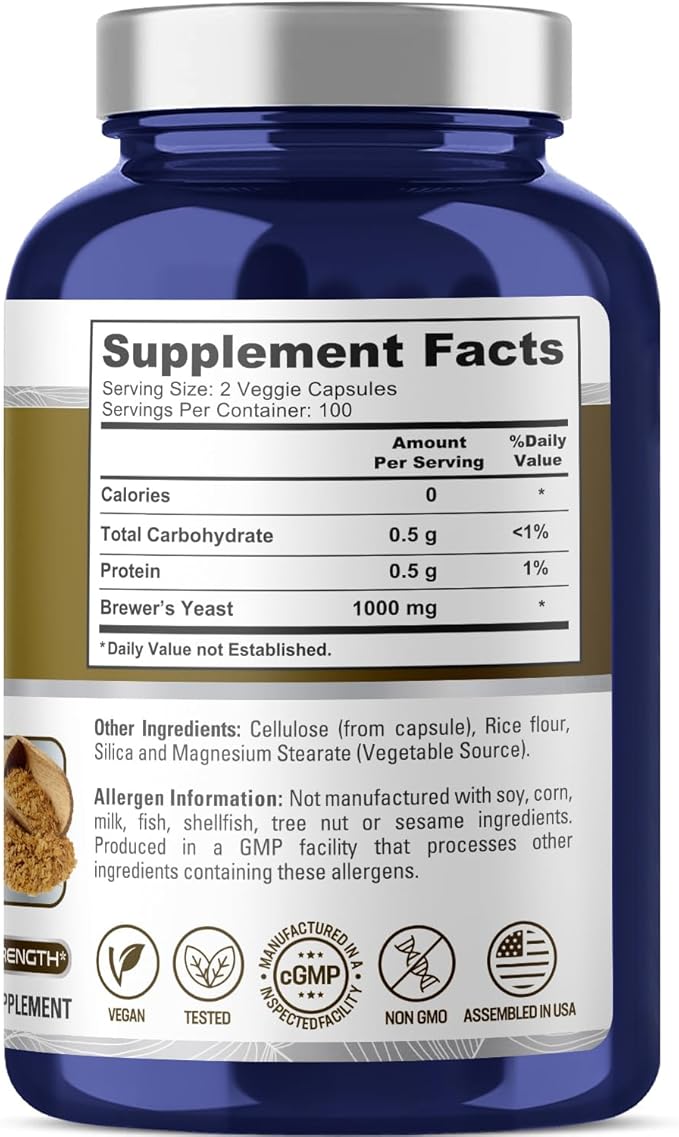 NusaPure Brewer’s Yeast - Suitable for Vegetarian/Vegan Non - GMO - 1000mg 200 Capsules