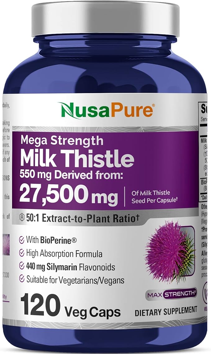 NusaPure Milk Thistle Capsules 550 mg 120 Veg Capsules (Non-GMO Vegan)