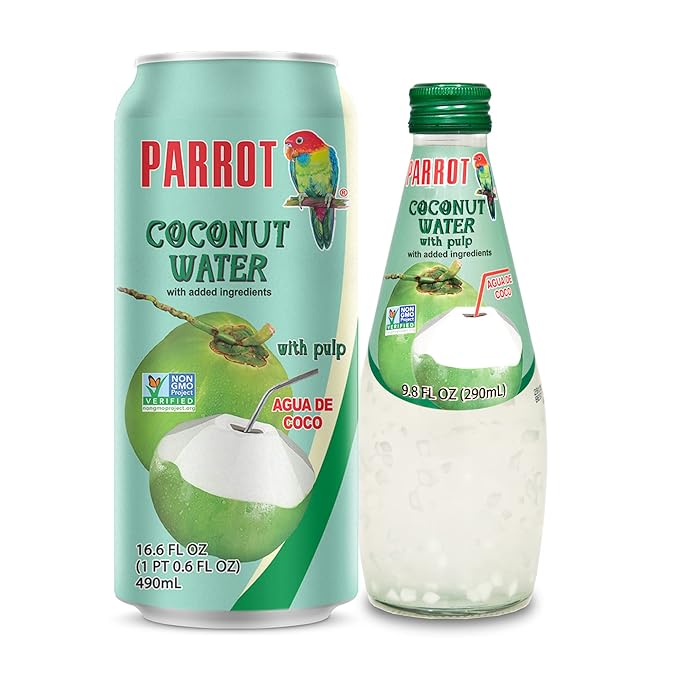 Parrot Brand Coconut Water with Pulp 16.6 fl. oz and 9.8 fl. oz. (Total Pack of 24)