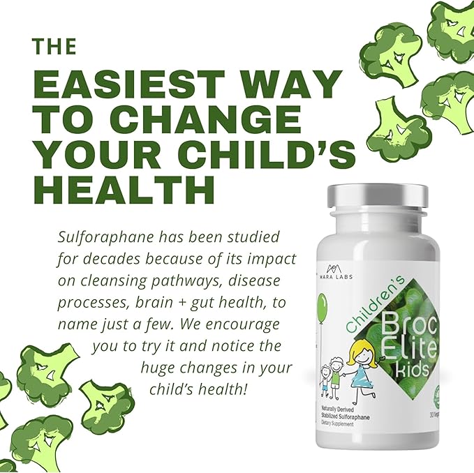 Mara Labs Kids | Broccoli Supplement w/Naturally Stabilized Sulforaphane Extract for Children | No Glyphosate Residue | 60 Vegan Capsules