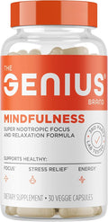 The Genius Brand Genius Mindfulness - Brain Health Supplement - Supports Healthy Mindsets - Calm Energy Memory &amp Focus Support - Ashwagandha NeuroFactor &amp More - 30 Veggie Pills