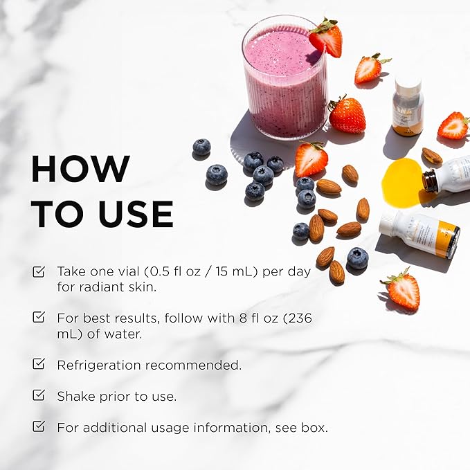 IMAGE Skincare YANA Liquid Collagen Shots 2500 mg Hydrolyzed Bovine Collagen Peptide Supplement with Biotin Natural Citrus Flavor 28 Daily Shots