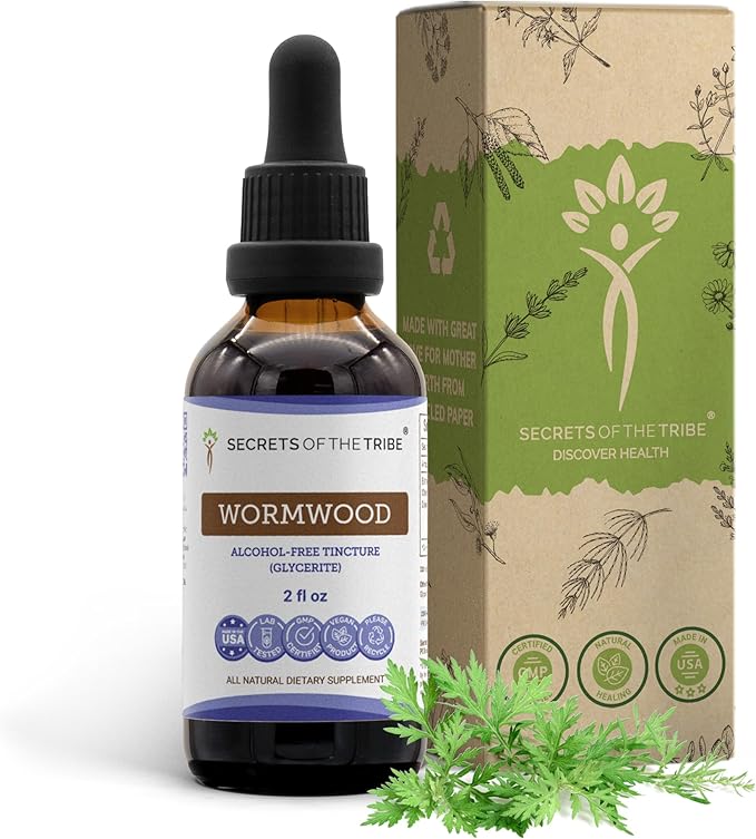 Secrets of the Tribe Wormwood Alcohol-Free Liquid Extract Wormwood (Artemisia Absinthium) Dried Herb Tincture Supplement (2 FL OZ)