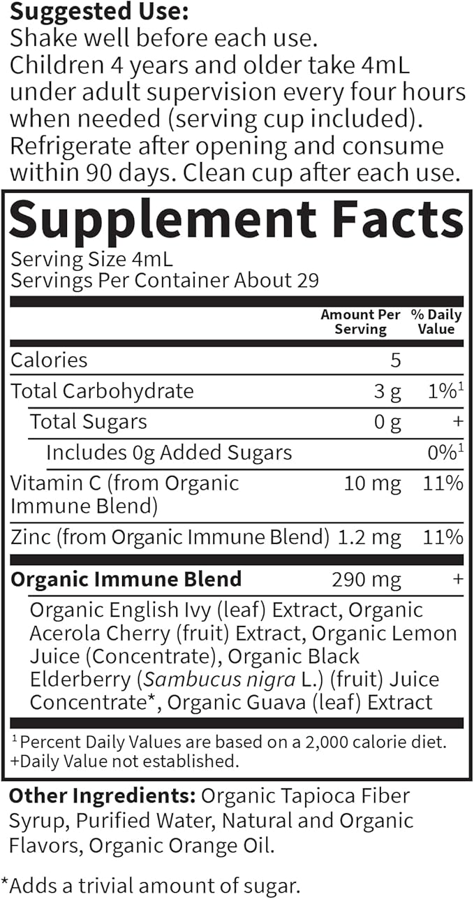 Garden of Life Organics Elderberry Zinc Immune Support for Adults and Kids 12 and Older Organic Cough &amp Mucus Immune Syrup with Ivy Leaf Vitamin C and Echinacea No Added Sugars 5 Fl oz