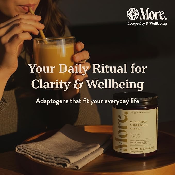 More. Longevity &amp Wellbeing Premium Mushroom Supplement Superfood with Natural Caffeine – 7 Functional Mushrooms Extracts with Lion’s Mane Supplement Reishi Chaga &amp Ashwagandha Extract for E