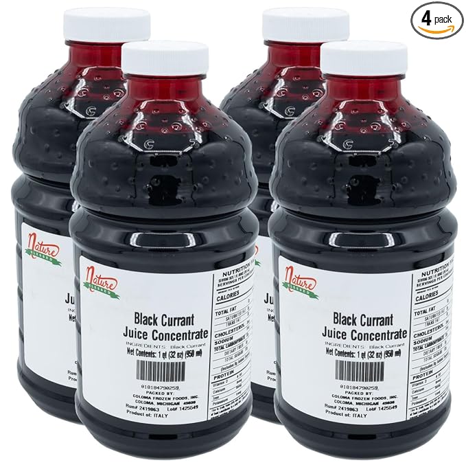 Nature Blessed 100% Pure Black Currant Fruit Juice Concentrate - 4 Quarts (4/32 fl oz bottles) Great for Home Vintners Brewers Cider Spirits or Smoothie Jellys