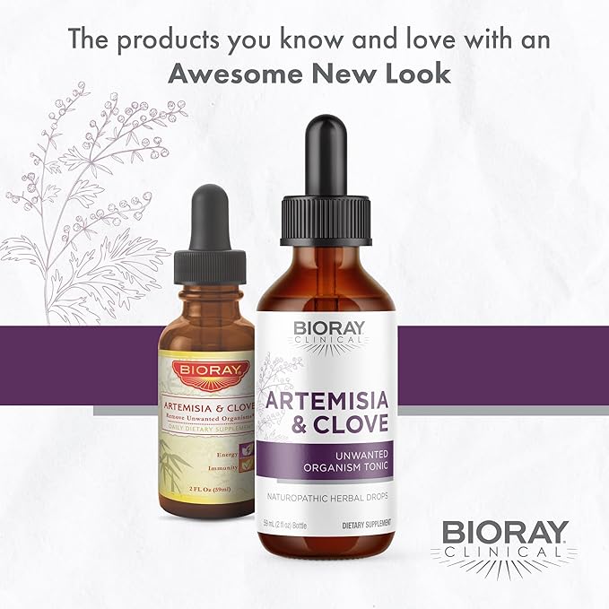 BIORAY Clinical Artemisia &amp Clove - 2 fl oz - Unwanted Organism Removal with Medicinal Mushrooms - Non-GMO Vegetarian Gluten Free