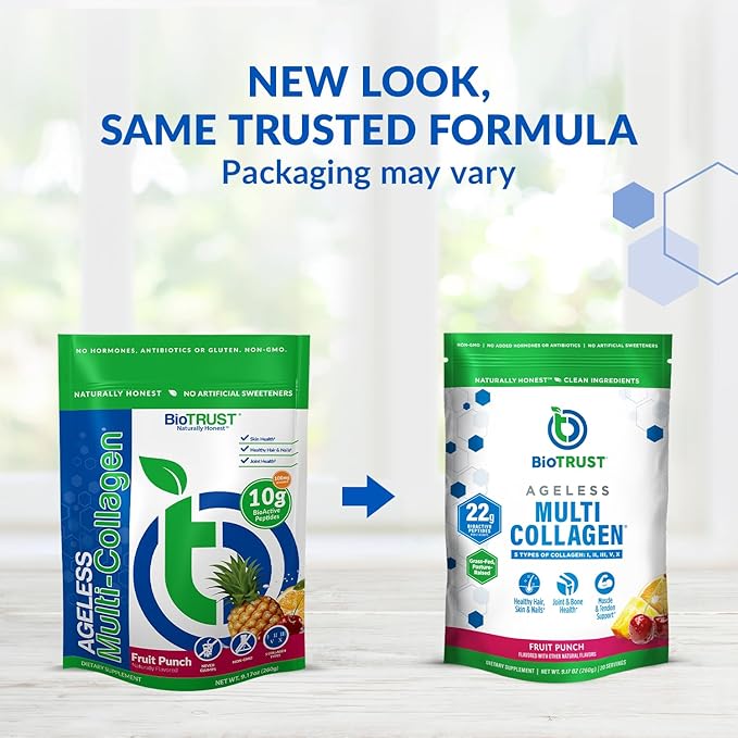 BioTrust Ageless Multi Collagen Peptides Powder – 5 Types (I II III V X) – Fruit Punch Collagen Powder for Women &amp Men – Hydrolyzed Protein – Grass Fed Beef Fish Chicken Eggshell Membrane