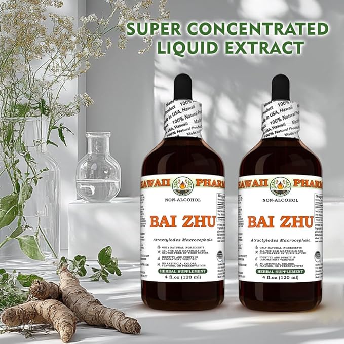Bai Zhu (Atractylodes Macrocephala) Dry Rhizome Glycerite Made in Hawaii All Natural Vegan Lab Tested Alcohol-Free Liquid Extract - 2 fl.oz