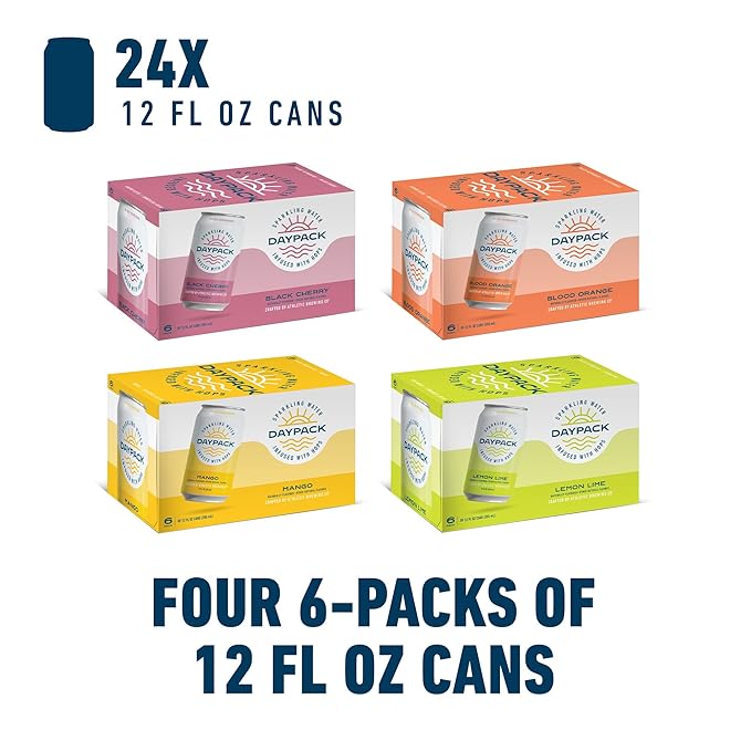 Athletic Brewing Company Daypack Sparkling Water Infused With Hops Gluten Free &amp Vegan Soda Water Zero Calorie Natural Flavors Variety Pack 24 Count 12 FL Oz Cans