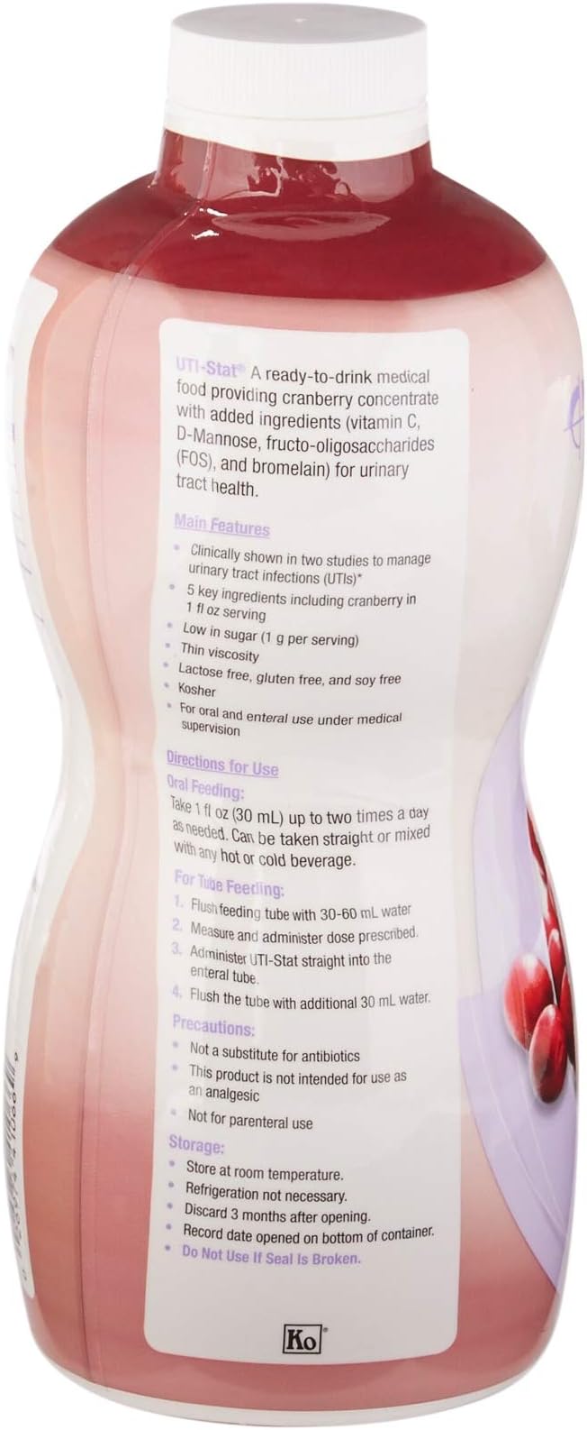UTI-Stat Nutricia Medical Food Providing 5 Key Nutrients for Urinary Tract Health - Cranberry Flavor 30 Fl Oz Bottle
