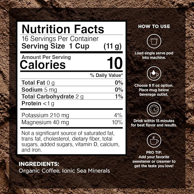 VitaCup Mineral Coffee Pods with Trace Minerals Hydrate Replenish &amp Restore w/Sea Minerals Electrolytes Organic Coffee Medium Dark Roast Single Serve Pod Compatible w/Keurig K-Cup Brewers6