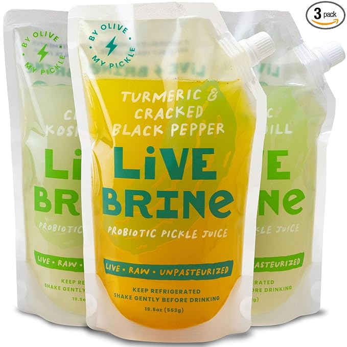 Olive My Pickle Probiotic Dill Pickle Juice for Leg Cramps - 58.5 oz | 3 Pack Dill Pickle Brine Juice with Turmeric &amp Black Pepper Probiotic Pickle Shots &amp Digestive Enzymes - 39 Pickle Juice