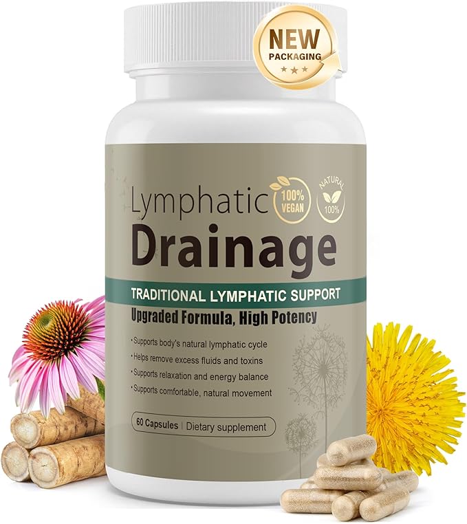Lymphatic Drainage Capsules Natural Herbal Supplement for Immune Health &amp Fluid Balance with Echinacea Dandelion and Burdock 60 Capsules