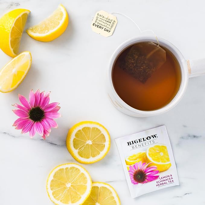Bigelow Benefits Stay Well Lemon and Echinacea Herbal Tea Caffeine Free 18 Count (Pack of 6) 108 Total Tea Bags