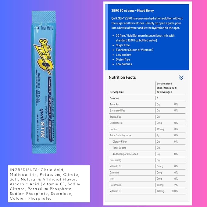 Sugar Free Sports Drink Mix Powder Mixed Berry 0.11 oz PK50