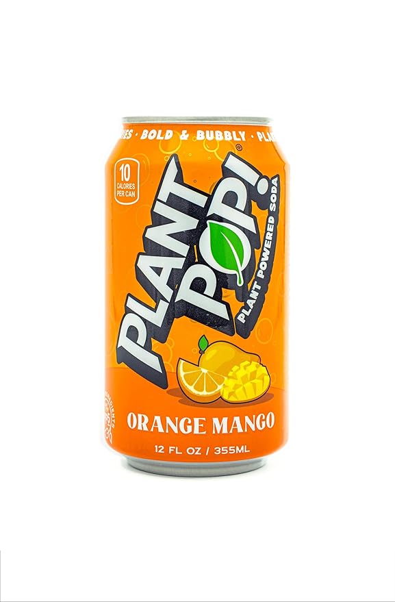 Plant Pop | Multifunctional Prebiotic Soda | Orange Mango | 10 Calories | Natural flavors | Made with Organic Plant-Based Ingredients | Caffeine Free | 12oz (12 pk) cans