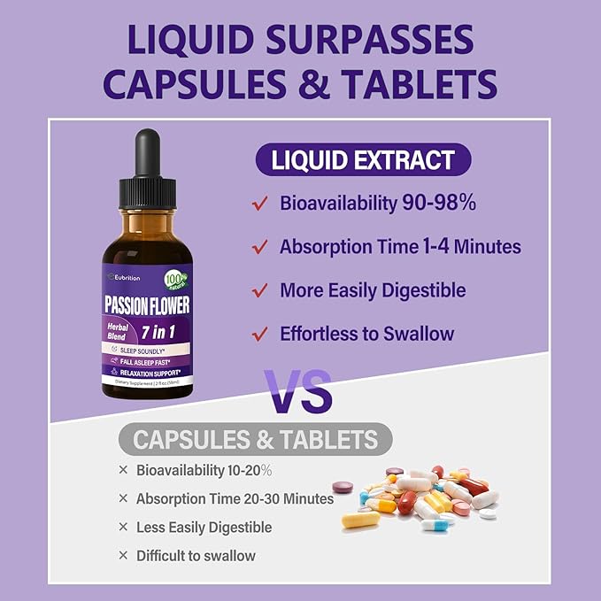 Passion Flower Sleep Support Liquid Drops Natural Herbal Formula with Valerian Root Chamomile Extract Support Sleep Soundly &amp Relaxation. High Bioavailability Supplement.4oz