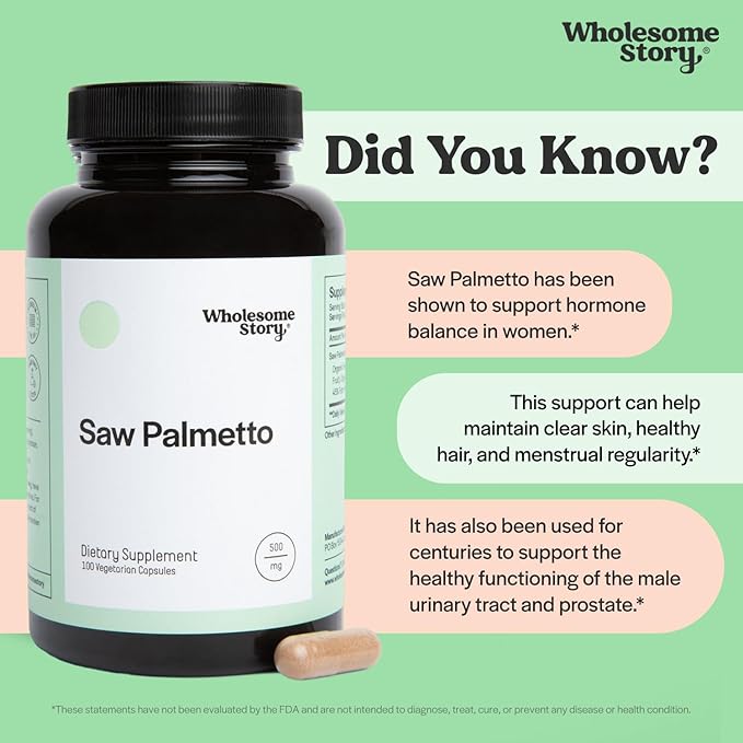 Saw Palmetto for Men and Women | Saw Palmetto Extract &amp Powder Blend | Hormonal Balance Urinary Health &amp Androgen Support | Support Hair Skin and Nail Health | 500mg Capsules | 100 Day Supp