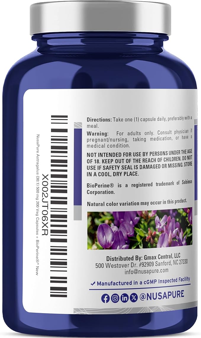 NusaPure Astragalus Root 30:1 Extract 500 mg Equivalent to 15000 mg 200 Veg Caps Suitable for Vegetarians and Vegans Non-GMO