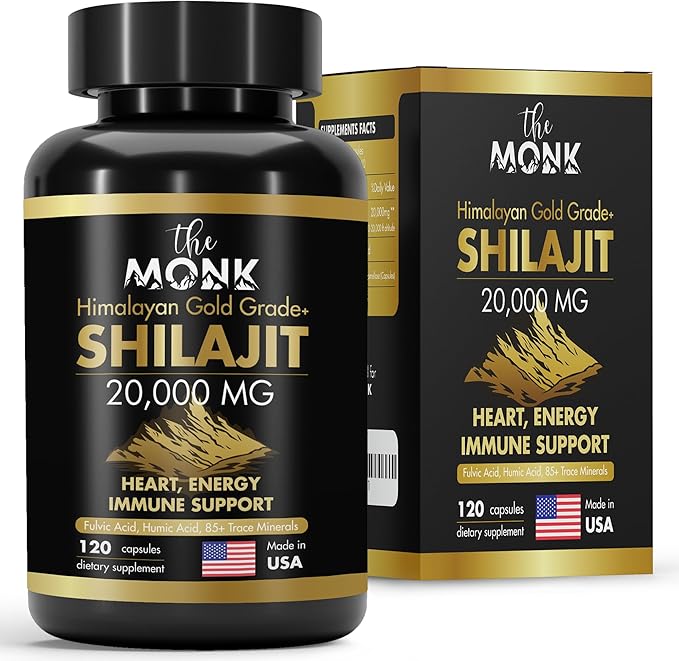 Organic Shilajit with Fulvic Acid Humic Acid 85+ Minerals- Gold Grade Plus - Same as Resin - Energy Stamina Brain Support - 120 Capsules - Made in The USA