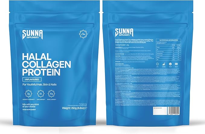 SUNNA SUPPLEMENTS Grass-Fed Halal Collagen Powder - Type I &amp III Hydrolyzed Bovine Peptides for Joint Skin Hair &amp Nail Support - High Protein Gluten-Free Keto &amp Paleo Friendly - Unflav