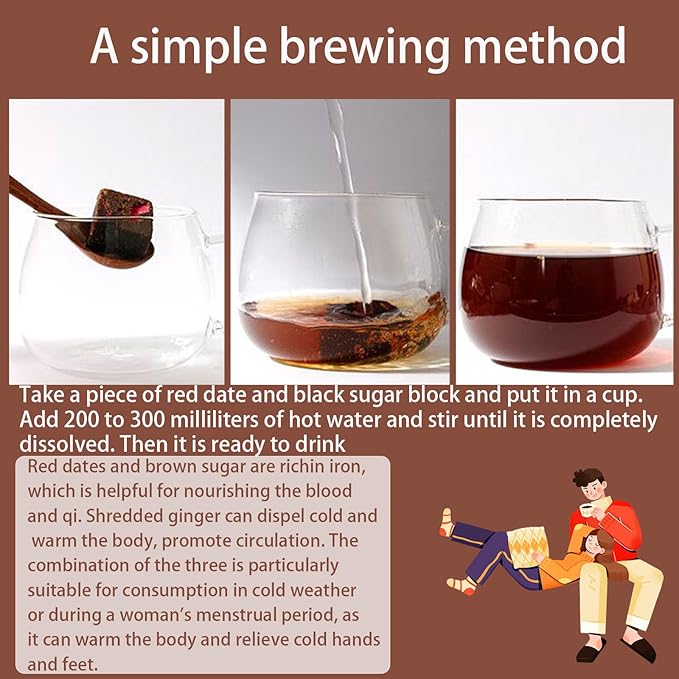 Dark Brown Sugar Ginger Jujube Tea 14.2oz/400g Combination of Black Sugar Cube Red Dates Shredded Ginger Ancient Method Handmade No Added For Women Tea Warming Tea 黑糖姜茶 红糖姜茶