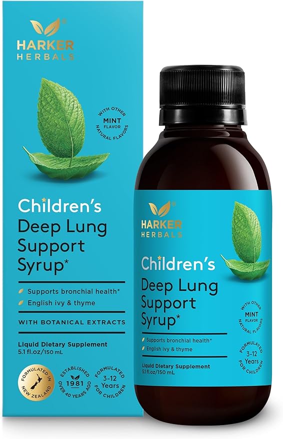Children's Deep Lung Support Syrup Herbal Formula for Respiratory Health Clear Breathing Bronchial Congestion Natural Mint Flavor Plant-Based - 5.1 Fl oz (30 Servings)