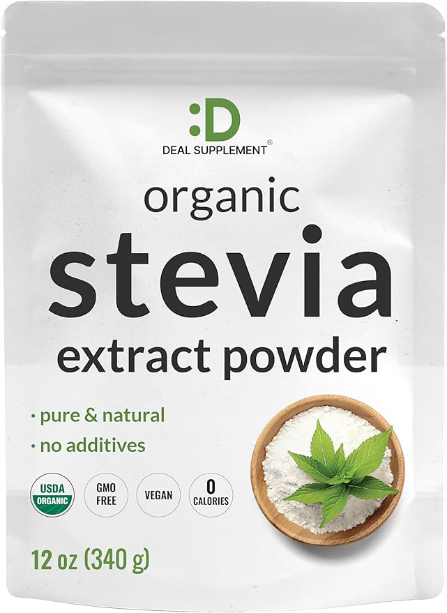 Organic Stevia Extract Powder 12oz – Natural Sweetener &amp Sugar Substitute – Pure Stevia Leaf – Great for Cooking Baking or Drinks – No Erythritol or Additives – Non-GMO Sugar Free Zero Calori