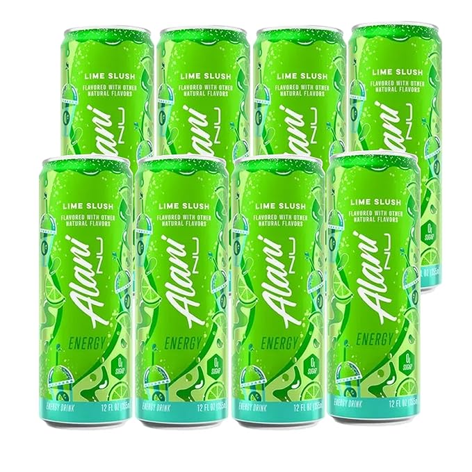 Alani Lime Slush Energy Drink Sugar Free Low Calorie Energy Drinks - 12 fl oz Cans (8 Pack)