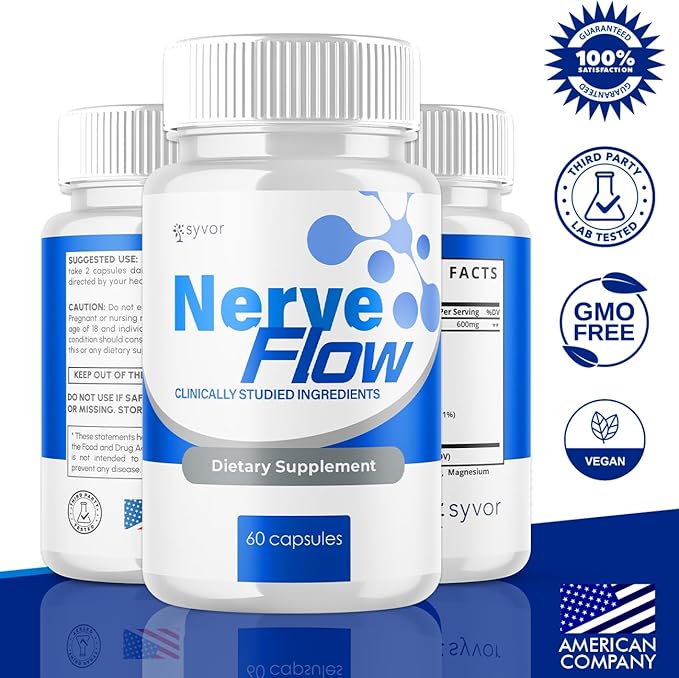 (3 Pack) Nerve Flow Capsules Official Nerve Flow Pills Made with All Natural Ingredients Maximum Strength NerveFlow Sciatic Support Supplement with Advanced Vitamins for Women &amp Men (180 Capsule