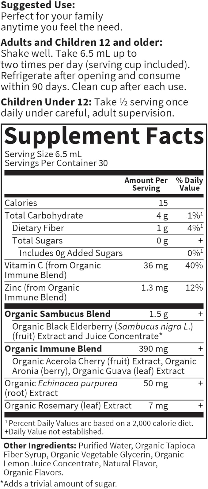 Garden of Life Organics Plant Based Elderberry Immune Syrup 6.59 floz (195 mL) for Kids &amp Adults - Sambucus Echinacea Zinc &amp Vitamin C 0g Sugar Organic Vegan Gluten Free Herbal Supplement