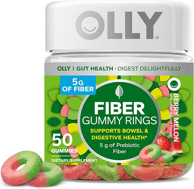 OLLY Sleep &amp Digestive Support - Melatonin L-Theanine Chamomile Gummies (120 Count) &amp Prebiotic Fiber Gummy Rings (50 Count)