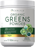 Carlyle Organic Greens Powder | 17.6 oz Supplement | Relieves Occasional Gas discomfort &amp Bloating | with 20+ Superfoods 18 Digestive Enzymes and Prebiotics | Vegan Non-GMO and Gluten Free