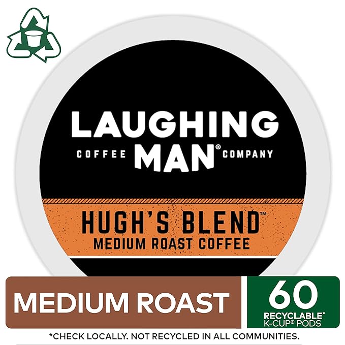 Laughing Man Hugh's Blend Keurig Single-Serve K-Cup Pods Medium Roast Coffee 60 Count (6 Packs of 10)
