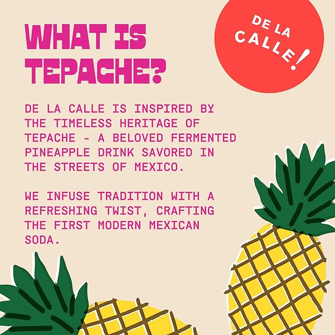 De La Calle Tepache - Cactus Prickly Pear - Modern Mexican Soda - Craft Fermented Pineapple Sparkling Beverage - Certified Organic Antioxidant Rich Non-Alcoholic Healthy Soda Low Sugar Low Calori