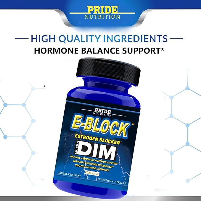 Pride Nutrition E-Block DIM Supplement 700MG Extra Strength Estrogen Blocker | Hormone Balance for Men and Women | M e n o p a u s e Acne Hot Flashes Relief PCT &amp P r o s t a t e Support 60 Ct.